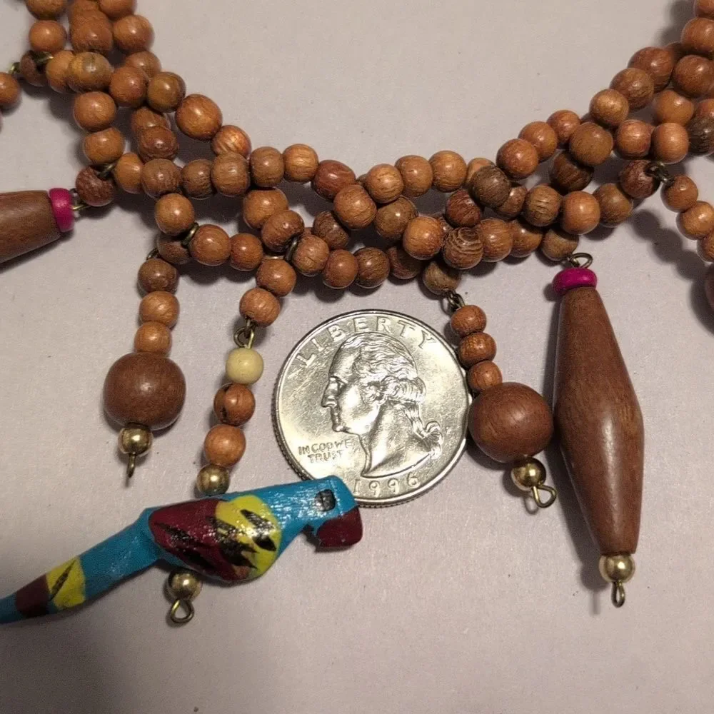 Colorful Wooden Bead Bird Necklace and Pierced Earring Set Tropical Fun